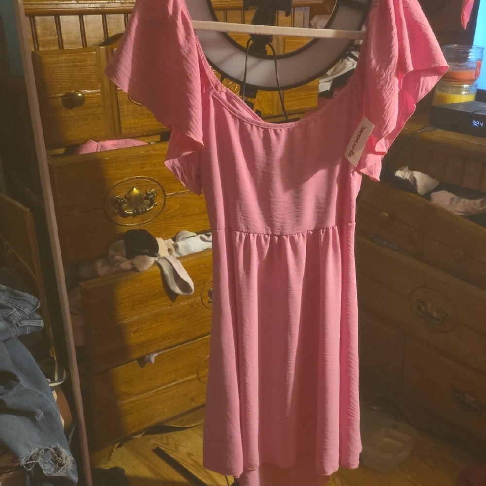 See You Monday Pink Backless Flutter Sleeve Dress